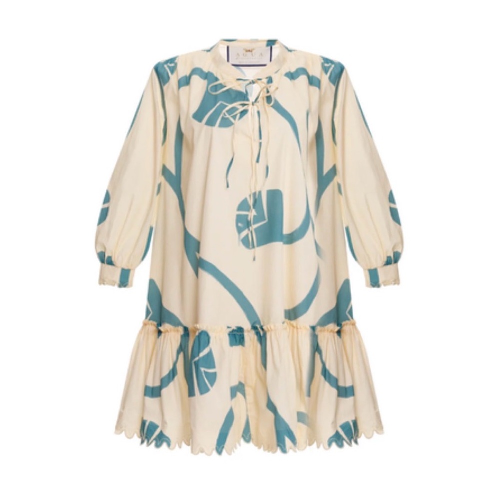 Cream and Blue Women's Dress - Picture 3 of 11